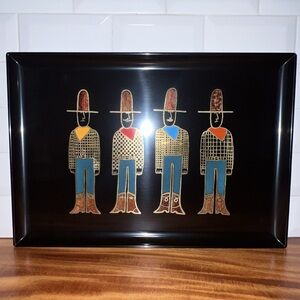 Rare Vintage 1980’s Brass and Wood Inlaid Cowboy Couroc of Monterey Tray
